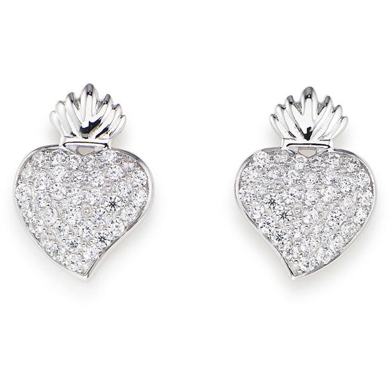 Amen Orecchini AMORE, Argento 925 Con Zirconi Bianchi, Simbolo Trifoglio, 1x1 Cm - 4
